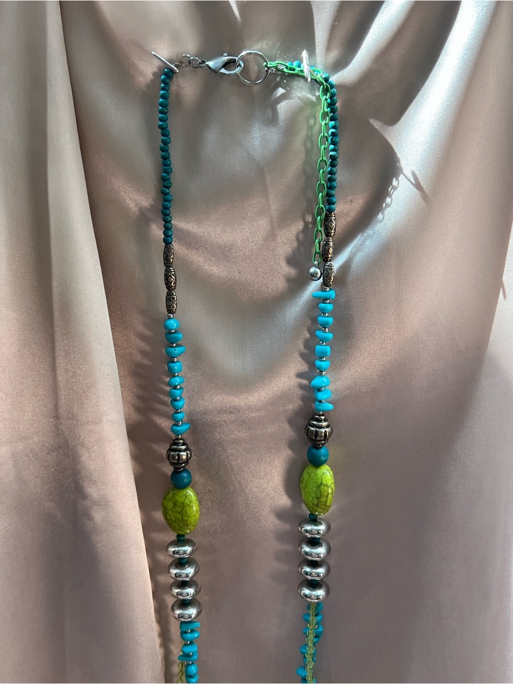 Turquoise & Lime Beaded Women's 16” Necklace